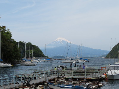 駐車場から内浦湾ごしの富士山
