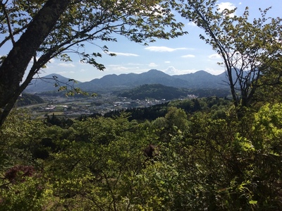 本丸から見る風景、真ん中の山が有田城