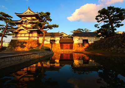 高松城 夕暮れの月見櫓と水手門