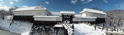 二ノ丸東大手門の雪景色。(120度パノラマ)