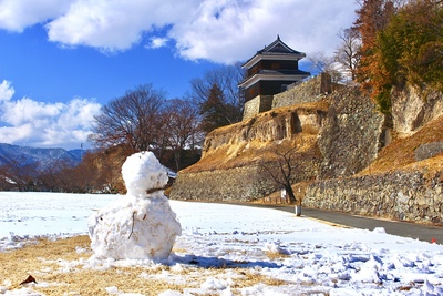 上田城 尼ヶ淵と雪だるま2