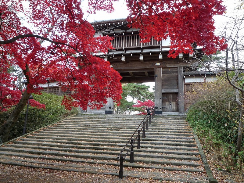 表門と楓の紅葉