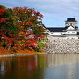 水堀越しの紅葉と天守