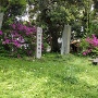 城跡碑と神社(後方)