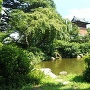 越後府跡（天朝山公園）に建つ櫓と池